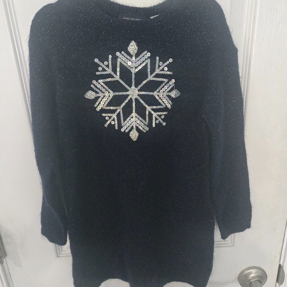 Childrens Place 4t Navy Sparkle Snowflake Sweater Dress